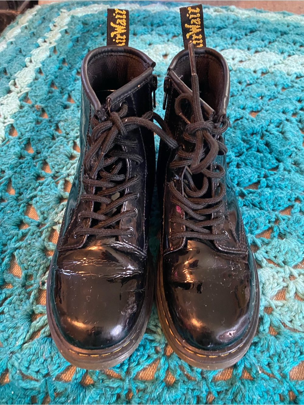 Girls Dr Martens Black Patent Lace-Up Combat Boots Sz 3